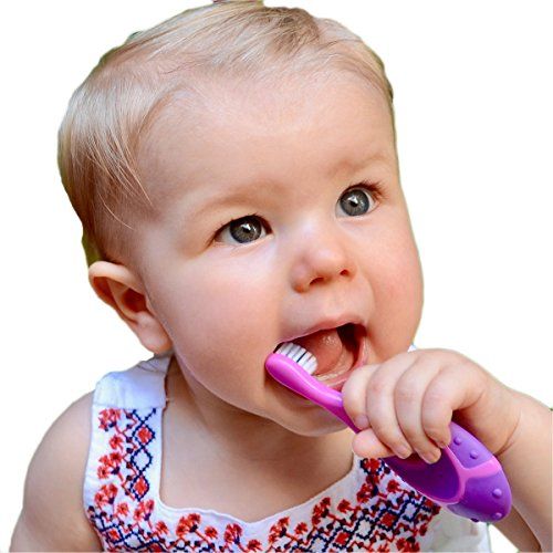  Trueocity Baby Toothbrush 4 Pack & Bonus Silicone Finger Brush, Soft Bristles, Toddler Toothbrushes, Infant & Training w/ Teething Handle, 0-2 Years, Pink Set