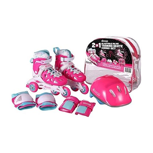  Chicago Skates Girls Inline Training Skate Combo Set - Pink/Purple - Medium Sizes 1-4 & Chicago Skates Training Set Black/Blue MD (1 Little Kid - 4 Big Kid)