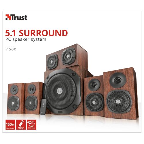  [아마존 핫딜]  [아마존핫딜]Trust Vigor 5.1 Surround Lautsprecher Set (mit Fernbedienung, 150 Watt)