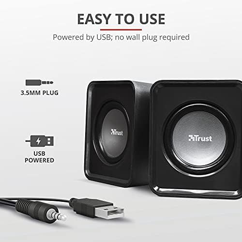  [아마존베스트]Trust Leto 2.0 USB Speaker Set 6 Watt 3.5 mm Jack USB Power Supply for PC, Laptop, Tablet and Smartphone Black