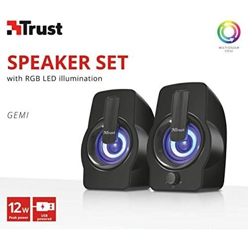  [아마존베스트]Trust Gemi 2.0 USB Speaker Set RGB 12 Watt USB Power Supply for PC and Laptop Black