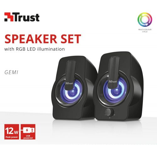  [아마존베스트]Trust Gemi 2.0 USB Speaker Set RGB 12 Watt USB Power Supply for PC and Laptop Black