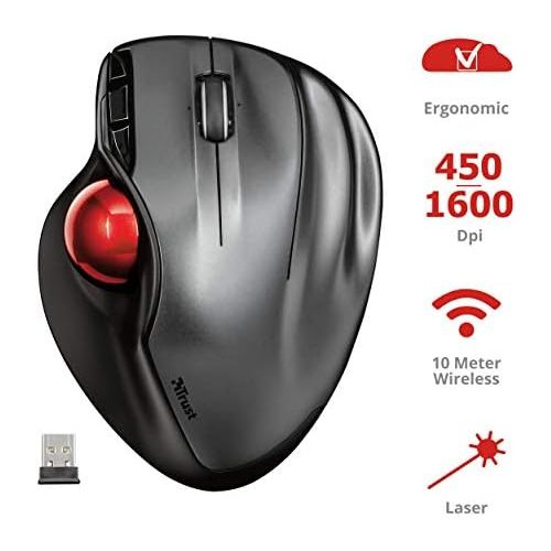  [아마존베스트]Trust Sferia Wireless Trackball Mouse Ergonomic Design 10 m Range Laser Sensor