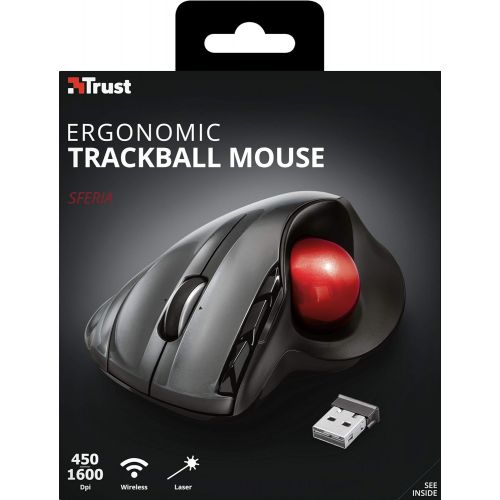  [아마존베스트]Trust Sferia Wireless Trackball Mouse Ergonomic Design 10 m Range Laser Sensor