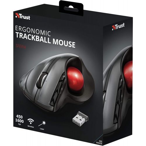  [아마존베스트]Trust Sferia Wireless Trackball Mouse Ergonomic Design 10 m Range Laser Sensor