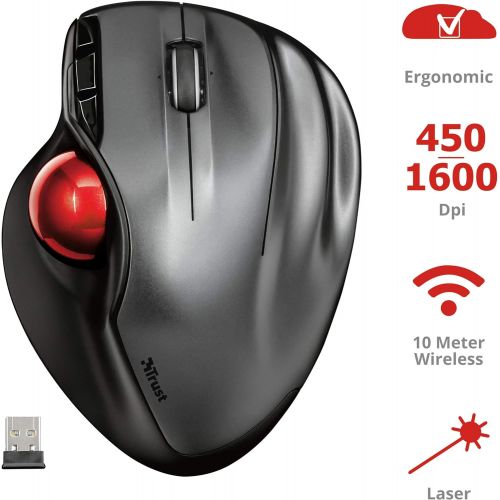  [아마존베스트]Trust Sferia Wireless Trackball Mouse Ergonomic Design 10 m Range Laser Sensor