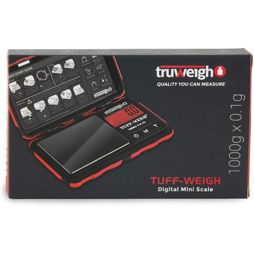  Truweigh TUFFWEIGH Digital Mini Scale (1000g x 0.1g - Red/Black) - Rubberized Impact Resistant Digital Kitchen Scale - Travel Digital Pocket Scale - Digital Food Scale - Small Digi