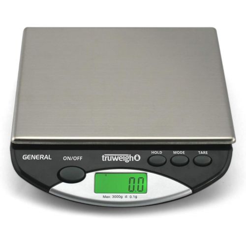  [아마존베스트]Truweigh General Compact Bench Scale - (3000g X 0.1g - Black) - Digital Kitchen Scale - Shipping Scale - Large Kitchen Scale - Digital Postal Scale - Large Food Scale - Professiona