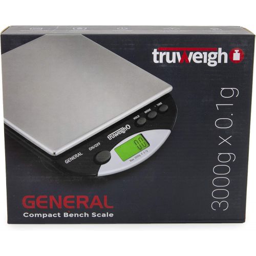  [아마존베스트]Truweigh General Compact Bench Scale - (3000g X 0.1g - Black) - Digital Kitchen Scale - Shipping Scale - Large Kitchen Scale - Digital Postal Scale - Large Food Scale - Professiona