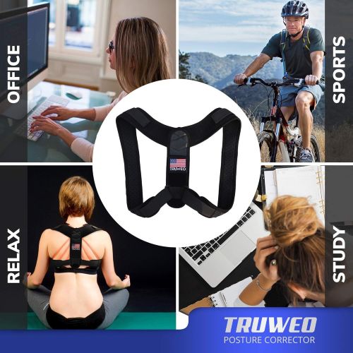  [아마존베스트]Truweo Posture Corrector For Men And Women - USA Patented Design - Adjustable Upper Back Brace For Clavicle Support and Providing Pain Relief From Neck, Back and Shoulder (Universal)