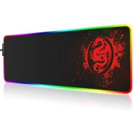 Trvaago Large RGB Gaming Mouse Pad - 15 Light Modes Extended Computer Keyboard Mat, Anime Dragon Mouse Pad，High-Performance Mouse Pad Optimized for Gamer 31.5 X 12in (Red)