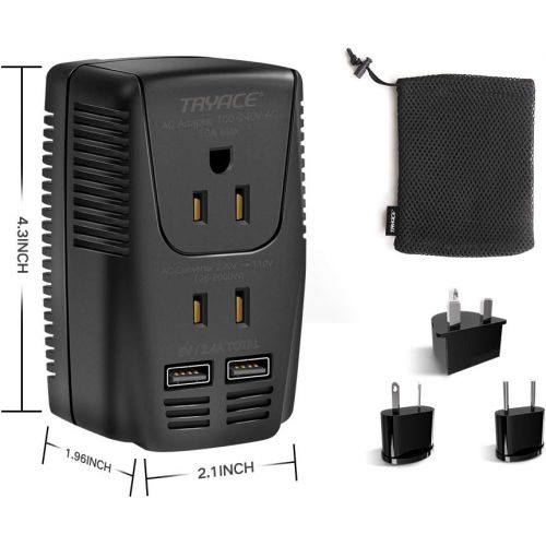  TryAce 2000W Voltage Converter with 2 USB Ports,Set Down 220V to 110V Power Converter for Hair Dryer /Straightener /Curling Iron, Travel Transformer for UK/AU/US/EU Plug Adapter(Ex