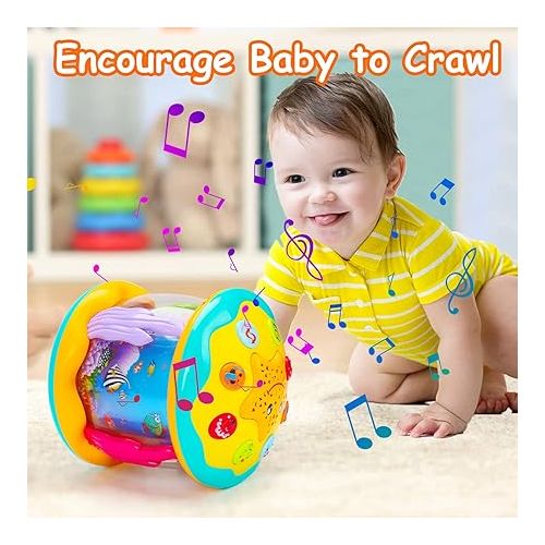  Baby Toys 6 to 12 Months 4 in 1 Musical Projector Rotating Tummy Time Learning Light Up Crawling Infant Baby Toys 0-3 3-6 9 12-18 Month Babies Toddler 1 2 3 Year Old Boy Girl Kid Birthday Easter Gifts