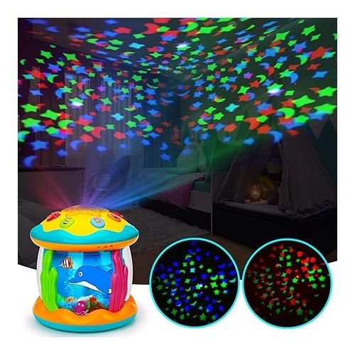  Baby Toys 6 to 12 Months 4 in 1 Musical Projector Rotating Tummy Time Learning Light Up Crawling Infant Baby Toys 0-3 3-6 9 12-18 Month Babies Toddler 1 2 3 Year Old Boy Girl Kid Birthday Easter Gifts