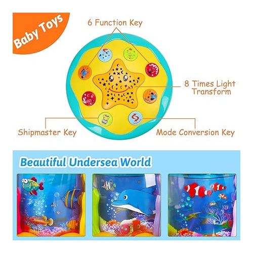  Baby Toys 6 to 12 Months 4 in 1 Musical Projector Rotating Tummy Time Learning Light Up Crawling Infant Baby Toys 0-3 3-6 9 12-18 Month Babies Toddler 1 2 3 Year Old Boy Girl Kid Birthday Easter Gifts