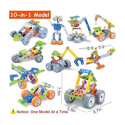  10 in 1 STEM Toys for 5 6 7 8+ Year Old Boy Birthday Gifts Building Kids Ages 4-8 5-7 6-8 Educational Stem Activities Robot Toy Boys 4-6 4-7 Build and Play Construction Set Creative Games