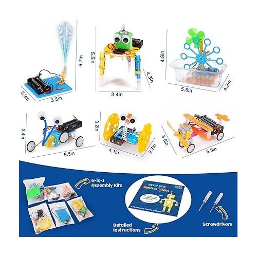  STEM Robotics Kit 6 Set Science Experiments Project Activities for Kids 6-8 8-12 Engineering Building Toy Electronic Motor Robot Craft for Boy 5 6 7 8 9 10 12+ Year Old Girl Gift Summer Outdoor Toy