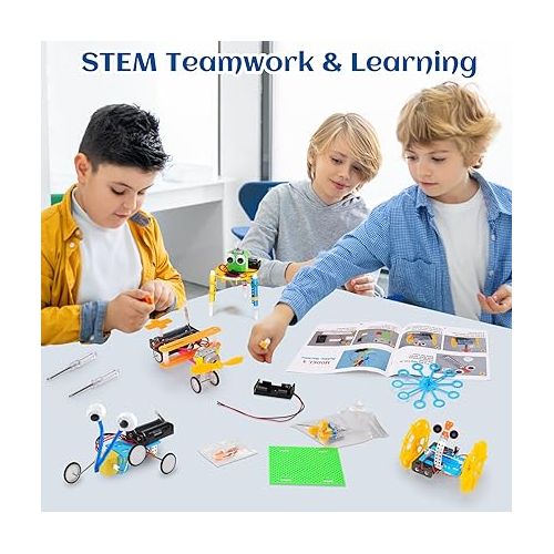  STEM Robotics Kit 6 Set Science Experiments Project Activities for Kids 6-8 8-12 Engineering Building Toy Electronic Motor Robot Craft for Boy 5 6 7 8 9 10 12+ Year Old Girl Gift Summer Outdoor Toy