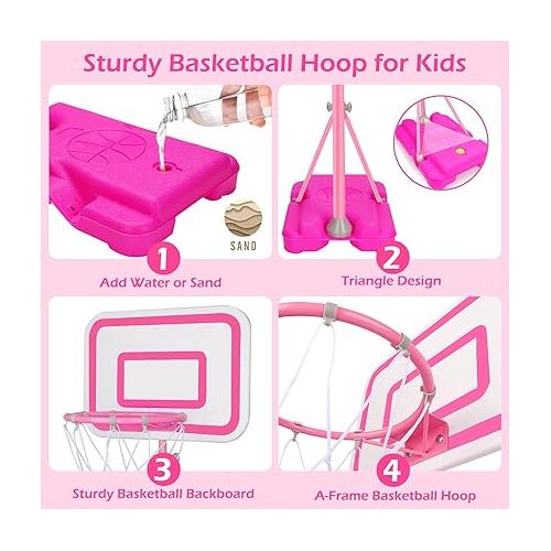  Toddler Basketball Hoop for Kids Boys Girls Portable Basketball Goals Indoor Outdoor Play Outside Backyard Toys for 2 3 4 5 6 Year Old Birthday Gift