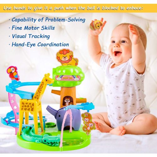  [아마존베스트]Tsomtto Roly-Poly Ball Drop, Baby Toddler Activities Age 1-3, STEM Educational Games Building Toys, Animal Track Marble Run, Christmas Birthday Gifts for Kids Girls Boys 1 2 3 Years Old Ba