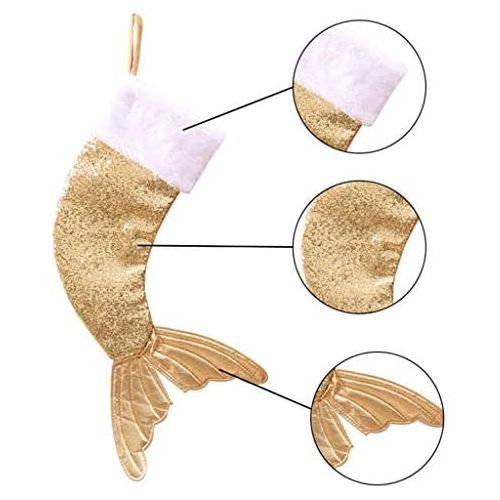  Tsorryen Christmas Sequins Fishtail Stockings Sock Decoration Fireplace Xmas Tree Hanging