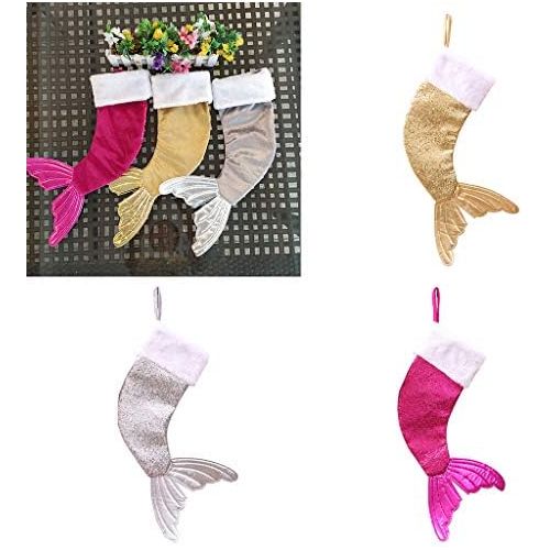  Tsorryen Christmas Sequins Fishtail Stockings Sock Decoration Fireplace Xmas Tree Hanging