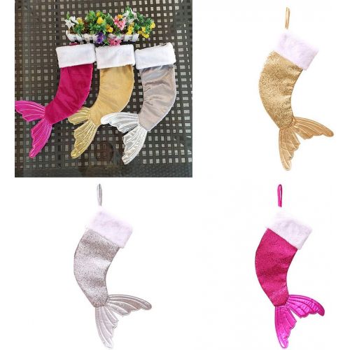  Tsorryen Christmas Sequins Fishtail Stockings Sock Decoration Fireplace Xmas Tree Hanging