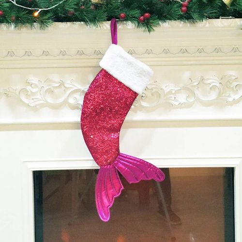  Tsorryen Christmas Sequins Fishtail Stockings Sock Decoration Fireplace Xmas Tree Hanging