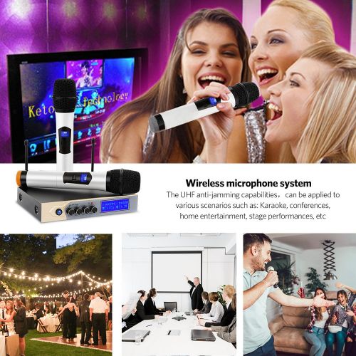  UHF Wireless Microphone System with LCD Display, Tsumbay Dual Channel Bluetooth Microphone Karaoke Mixer with 2 Handheld Microphones for Home Party, Karaoke, Speech, Outdoor Weddin