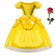 Tsyllyp Belle Costume for Girls Princess Party Christmas Halloween Cosplay Dress up With False Rose