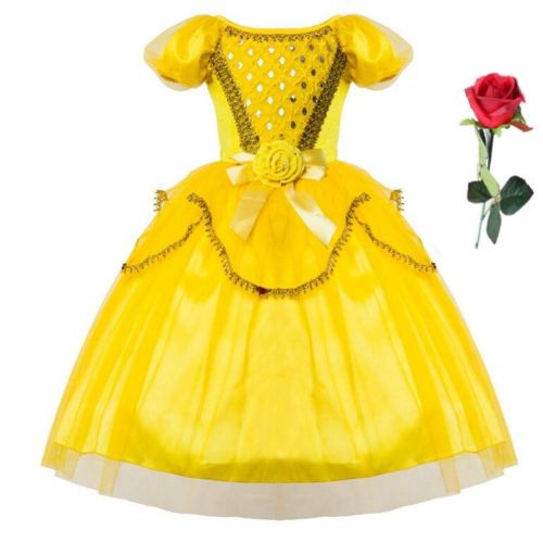  Tsyllyp Belle Costume for Girls Princess Party Christmas Halloween Cosplay Dress up With False Rose