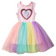 Tsyllyp Girl Adorable Unicorn Dress Long Sleeve Rainbow Tutu Party Dresses