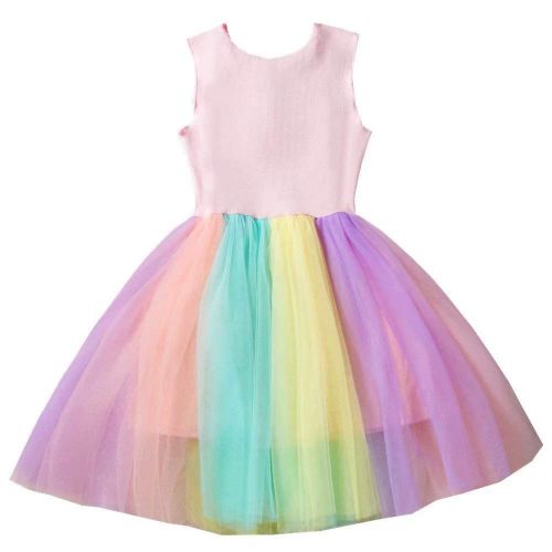  Tsyllyp Girl Adorable Unicorn Dress Long Sleeve Rainbow Tutu Party Dresses