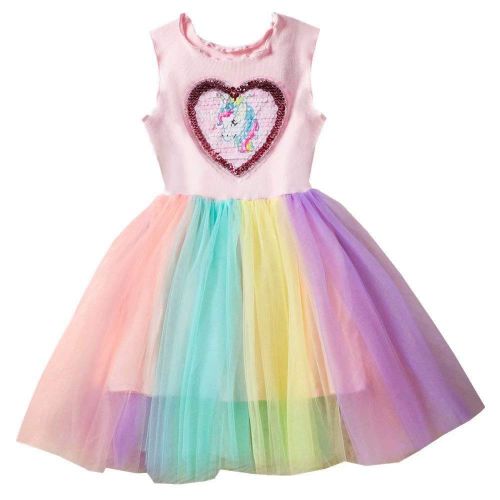  Tsyllyp Girl Adorable Unicorn Dress Long Sleeve Rainbow Tutu Party Dresses