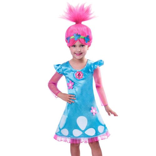  Tsyllyp Girls Poppy Dress Troll Wig Set for Christmas Party Trolls Cosplay Costume