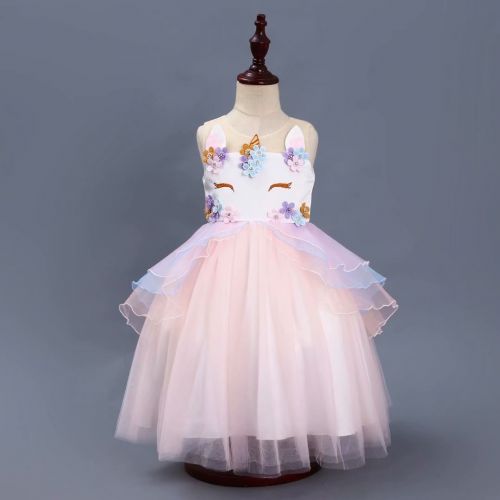  Tsyllyp Girls Unicorn Dress Costume Kids Princess Holloween Party Tutu Dresses Gowns