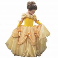 Tsyllyp Girls Princess Belle Costume Dress Up Yellow Gowns with Gloves for Christmas Party