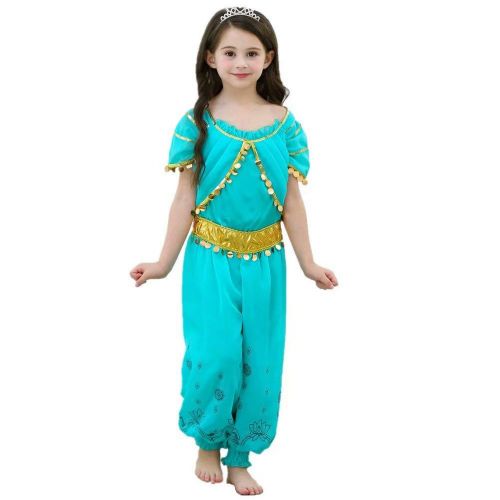  Tsyllyp Girls One Piece Princess Jasmine Dress Up Aladdin Halloween Costumes Party Bodysuit