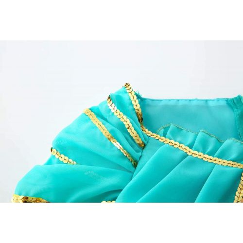  Tsyllyp Girls One Piece Princess Jasmine Dress Up Aladdin Halloween Costumes Party Bodysuit