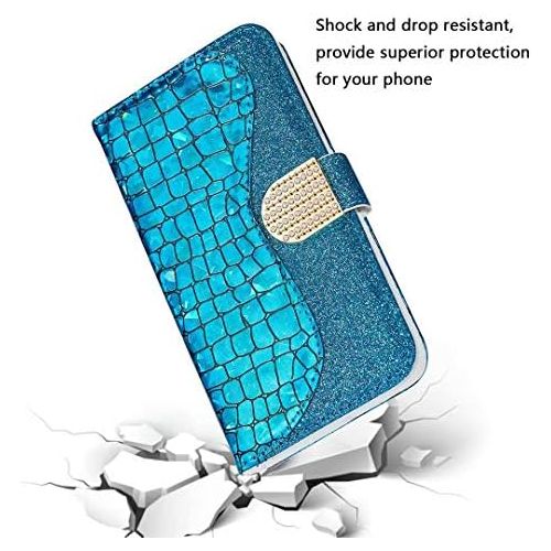  [아마존베스트]Ttimao Compatible with Samsung Galaxy A51 Premium Glitter PU Leather Wallet Flip Case Magnetic Closure Card Slot Stand Function Shockproof Protective Case Blue