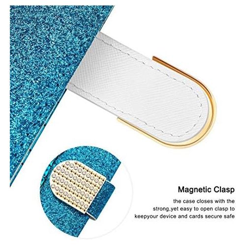  [아마존베스트]Ttimao Compatible with Samsung Galaxy A51 Premium Glitter PU Leather Wallet Flip Case Magnetic Closure Card Slot Stand Function Shockproof Protective Case Blue