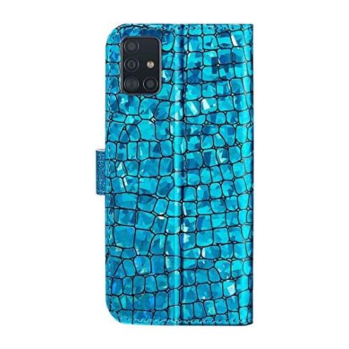  [아마존베스트]Ttimao Compatible with Samsung Galaxy A51 Premium Glitter PU Leather Wallet Flip Case Magnetic Closure Card Slot Stand Function Shockproof Protective Case Blue