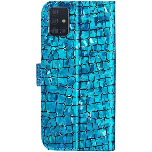  [아마존베스트]Ttimao Compatible with Samsung Galaxy A51 Premium Glitter PU Leather Wallet Flip Case Magnetic Closure Card Slot Stand Function Shockproof Protective Case Blue