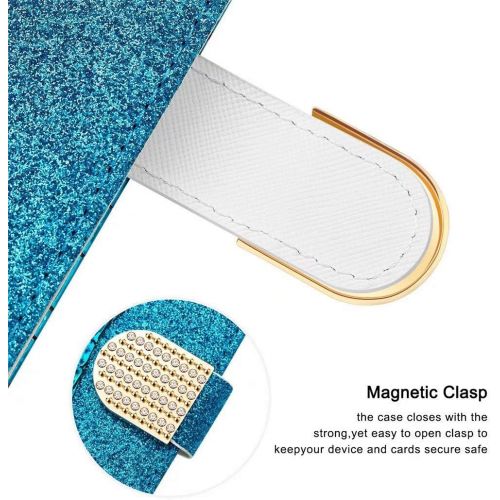  [아마존베스트]Ttimao Compatible with Samsung Galaxy A51 Premium Glitter PU Leather Wallet Flip Case Magnetic Closure Card Slot Stand Function Shockproof Protective Case Blue