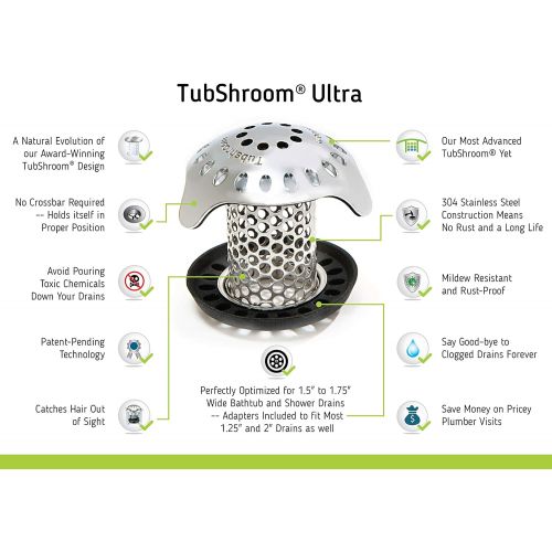  [아마존 핫딜]  [아마존핫딜]TubShroom Ultra Revolutionary Bath Tub Drain Protector Hair Catcher/Strainer/Snare, Stainless Steel