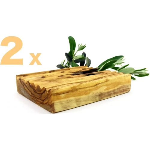  Tubibu SET OF 2 Natural Olive Wood Soap Dish, Natural Wooden Sink Bar, Soap Holder, Soap Saver, Hand Craft for Kitchen Bathroom Shower and Counter 2 (PCS)