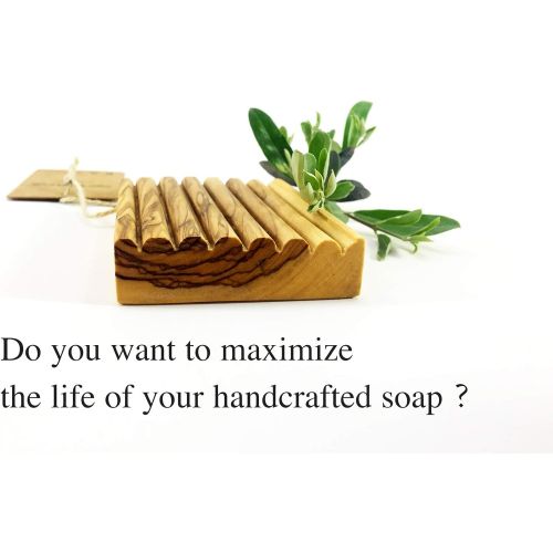  Tubibu SET OF 2 Natural Olive Wood Soap Dish, Natural Wooden Sink Bar, Soap Holder, Soap Saver, Hand Craft for Kitchen Bathroom Shower and Counter 2 (PCS)