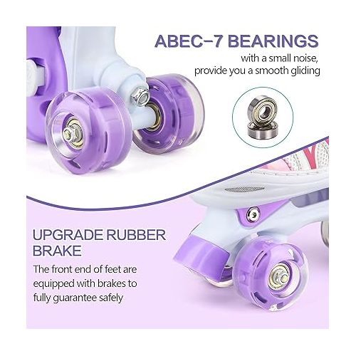  Roller Skates for Kids, Shine Skates 4 Size Adjustable Roller Skates with Light up Wheels for Girls, Teens, Outdoor Rollerskates for Beginners & Advanced | Purple, S - J10-J13, M - J13-3, L - 3-6