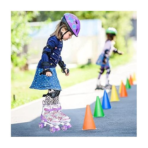  Roller Skates for Kids, Shine Skates 4 Size Adjustable Roller Skates with Light up Wheels for Girls, Teens, Outdoor Rollerskates for Beginners & Advanced | Purple, S - J10-J13, M - J13-3, L - 3-6