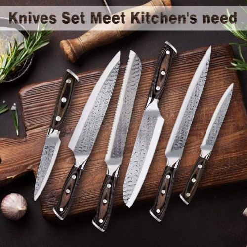  Tudoccy Kitchen Knife Set, 16-Piece Knife Set with Built-in Sharpener and Wooden Block, Precious Wengewood Handle for Chef Knife Set, German Stainless Steel Knife Block Set, Ultra Sharp Fu